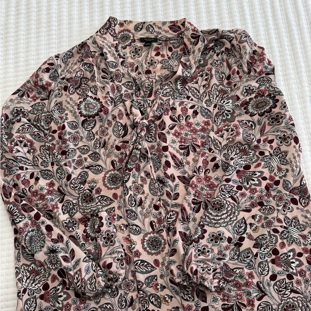 Ann Taylor Floral Blouse - Pink and Black